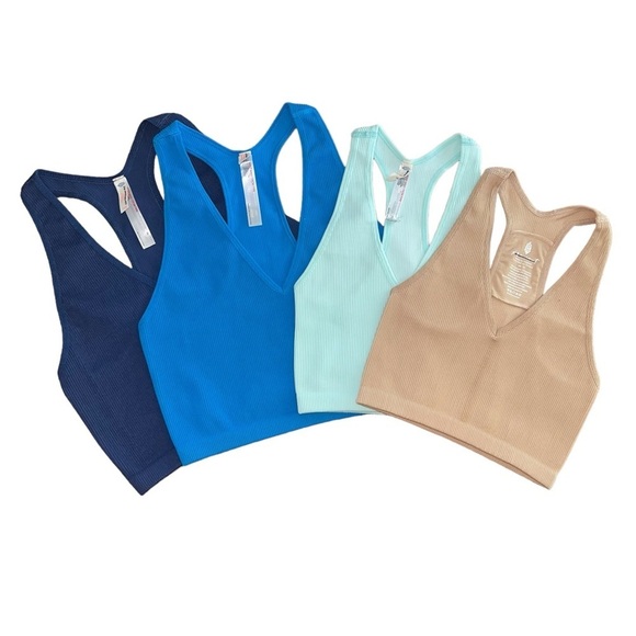 🏀Free People FP Movement The Free Throw Long Crop Tank Varsity Blue Tan XS XL - Picture 7 of 15